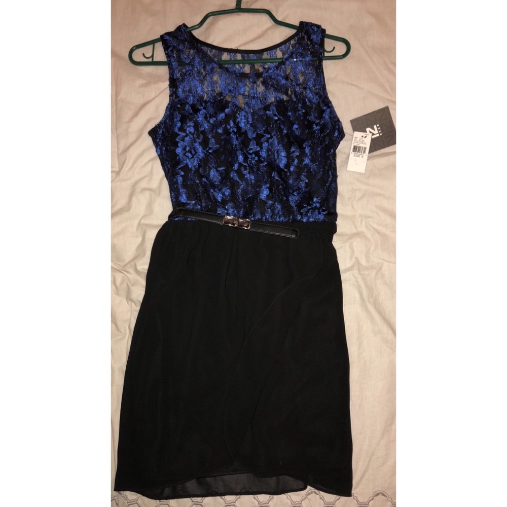Blue and Black Dress. Lace top.